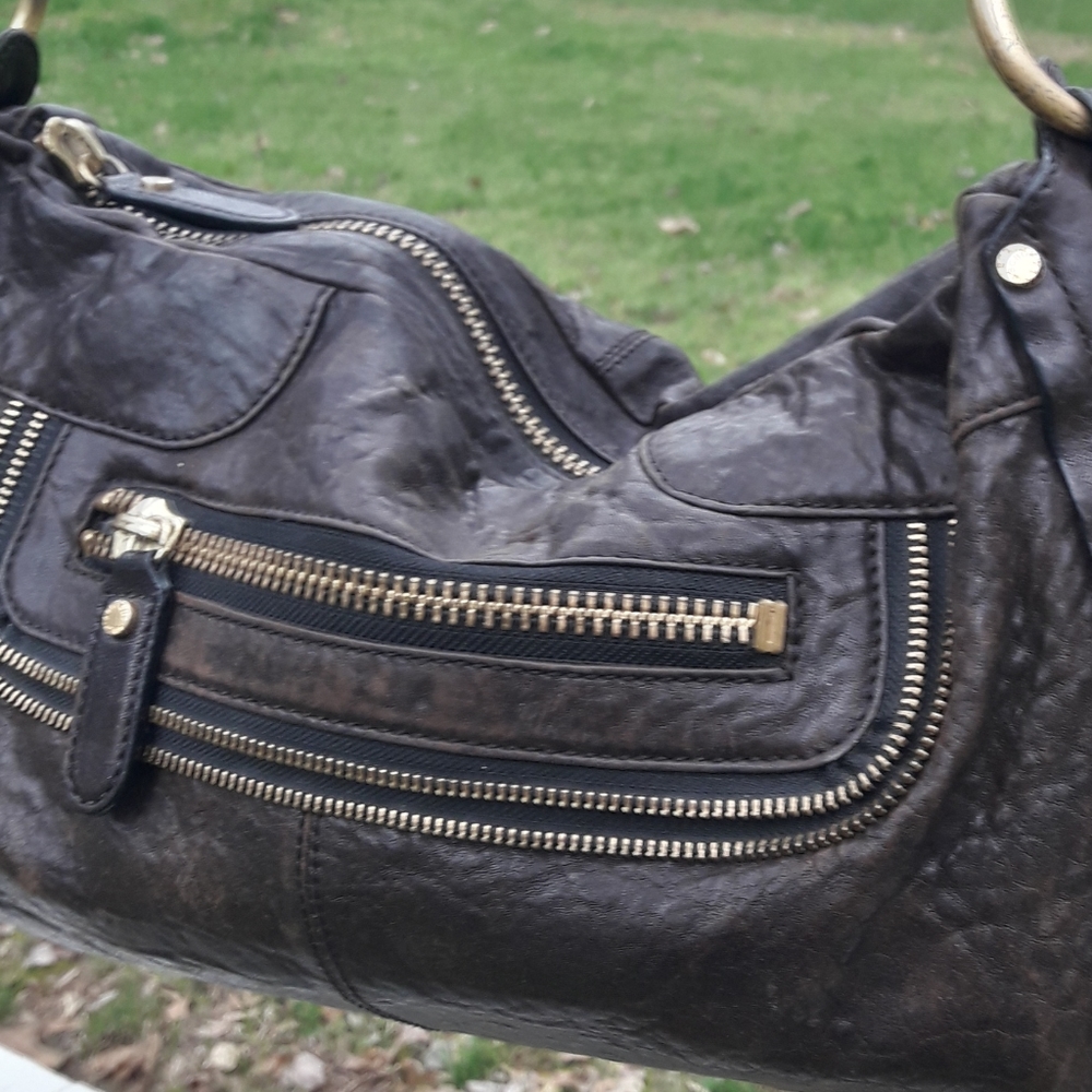 Genuine Leather Boho Purse Vintage Handbag Retro 90s Punk Grunge Bag Zipper Trim - Picture 16 of 17